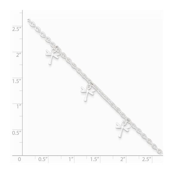 Sterling Silver 2.5mm Cable Chain And Dragonfly Charm Anklet, 9-10 In - Picture 2 of 4